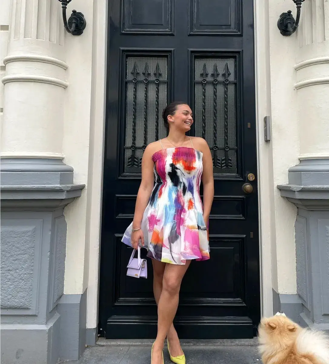 Aje Celestial Pleated Mini Dress Abstract Sunset Size AU 10  - Image 4