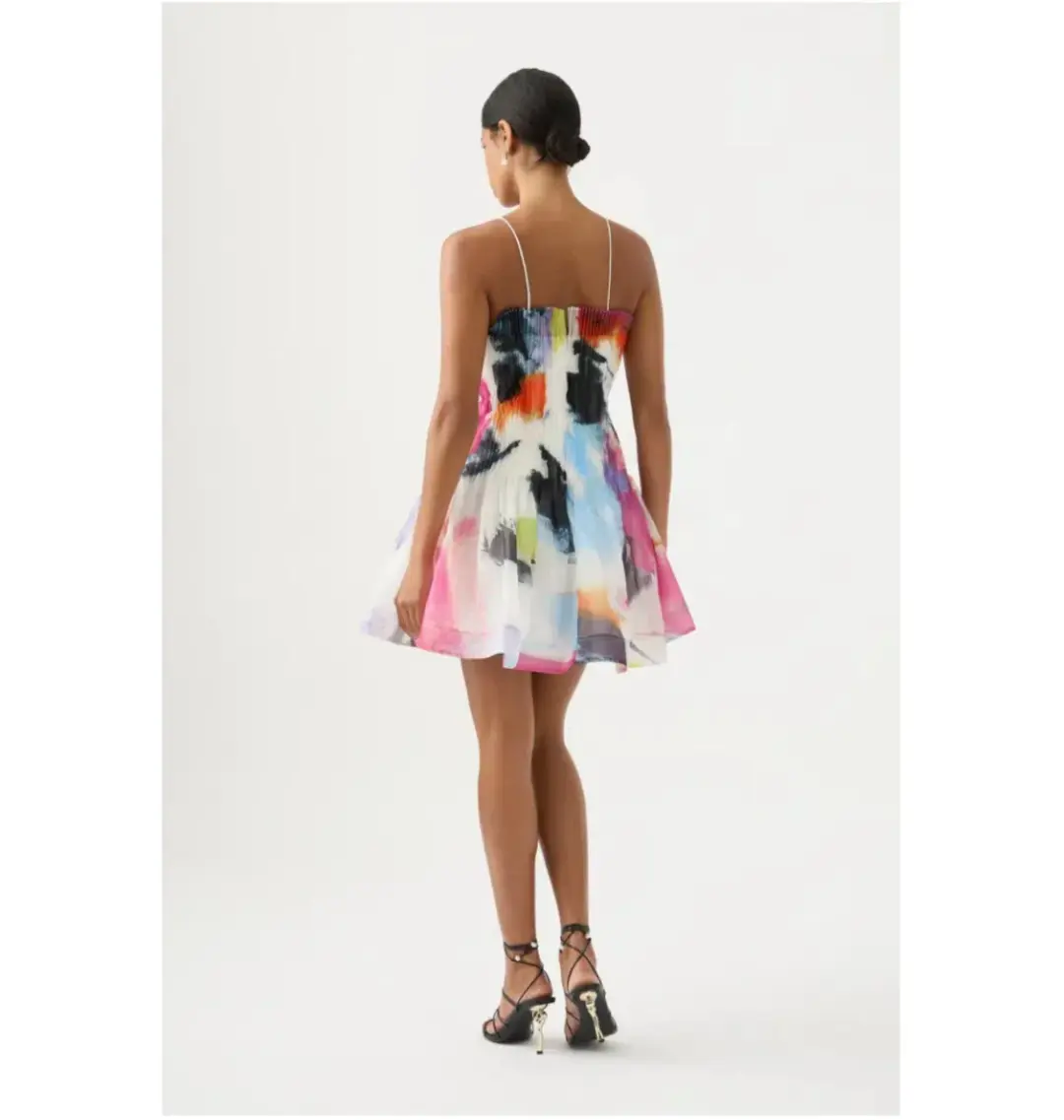 Aje Celestial Pleated Mini Dress Abstract Sunset Size AU 10  for rent on The Volte - main image