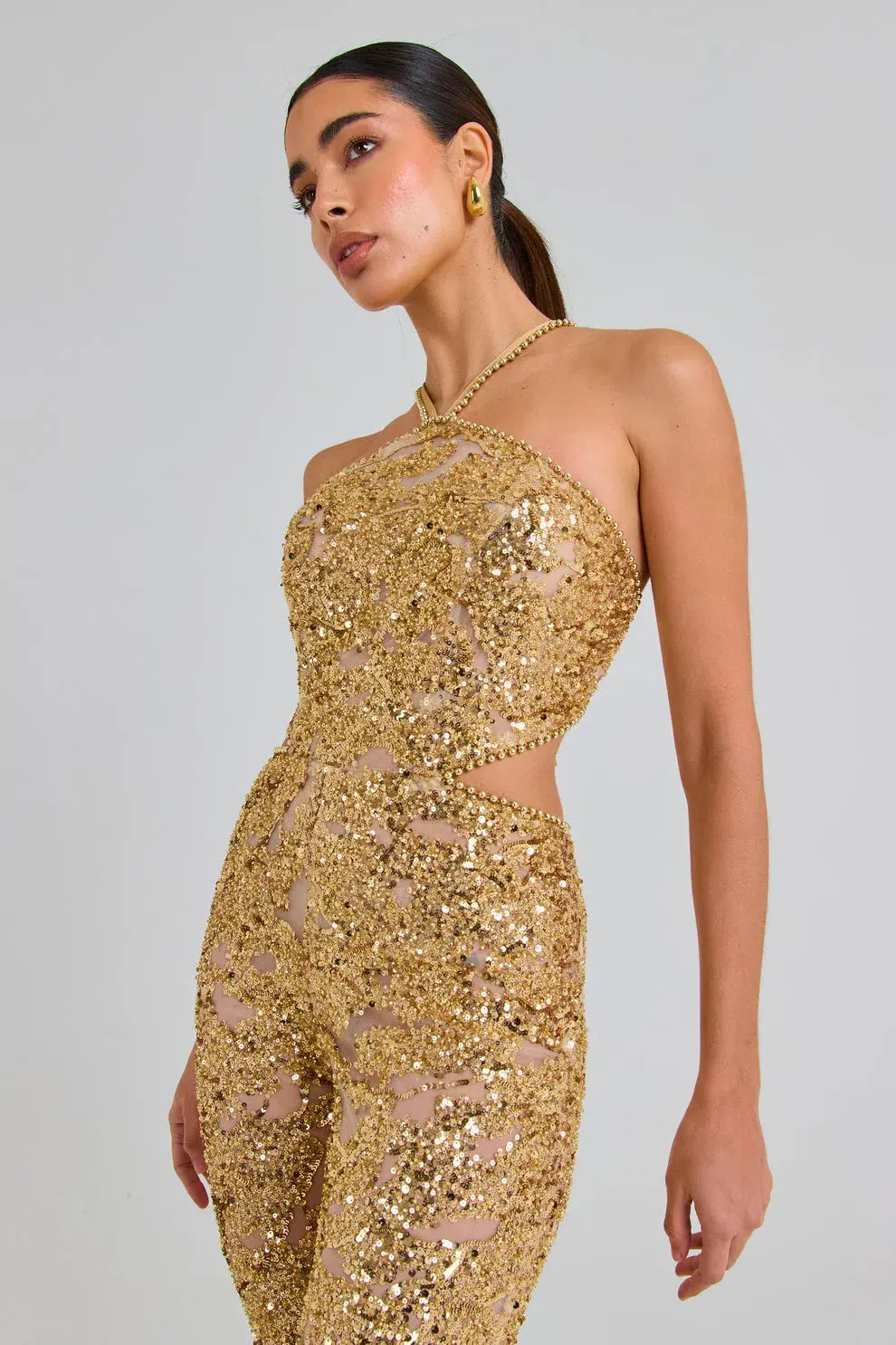 Nadine Merabi Hallie Jumpsuit Gold Size XS / AU 6 for rent on The Volte - main image