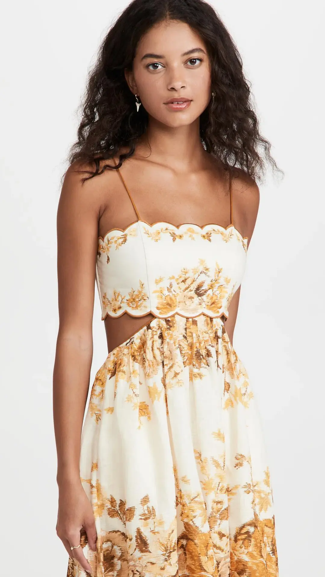 Zimmermann Aliane Scallop Midi Dress Amber Floral Size 8 for rent on The Volte - main image