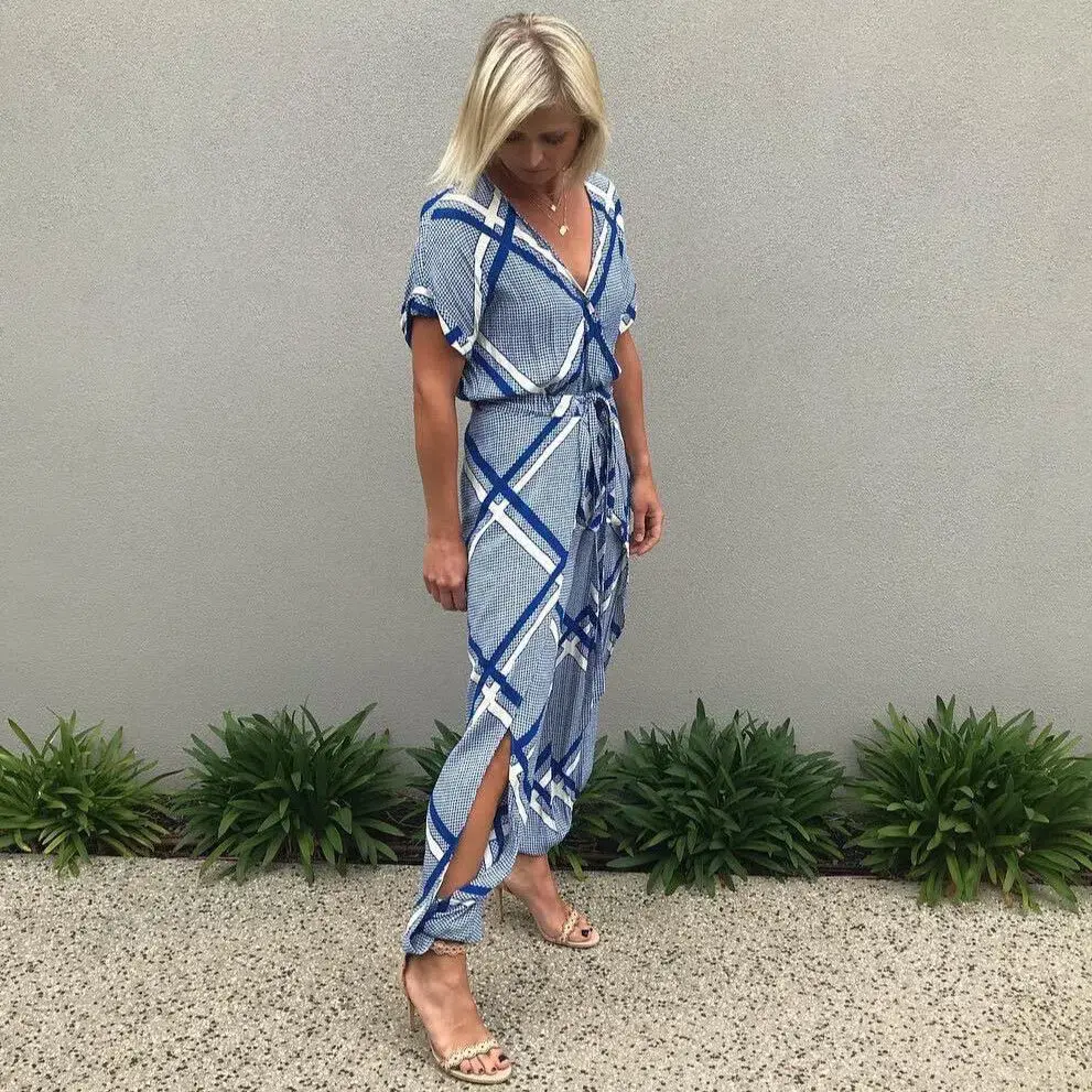Sass & Bide The Flight Tigers & Lions Split Leg Jumpsuit Blue White Size 8 - Image 1