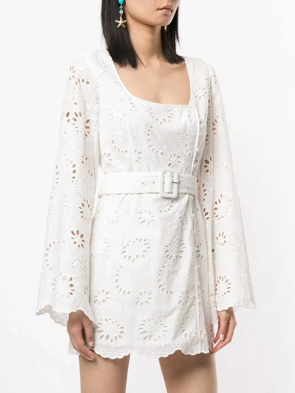 Alice McCall Obscurity Broderie Anglaise Bell Sleeve Belted Mini Dress White Size 8 - Image 2