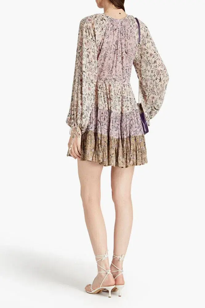 Tigerlily Livana Fabia Patchwork Long Sleeve Mini Dress Lilac Floral Size 12 - Image 2