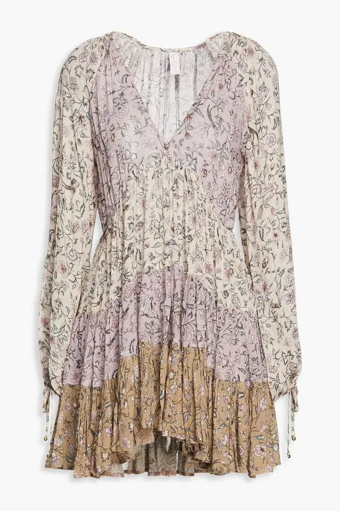 Tigerlily Livana Fabia Patchwork Long Sleeve Mini Dress Lilac Floral Size 12 - Image 5