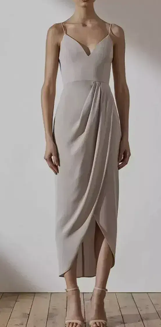 Shona Joy Core Cocktail Dress Oyster Grey Size 8 - Image 2