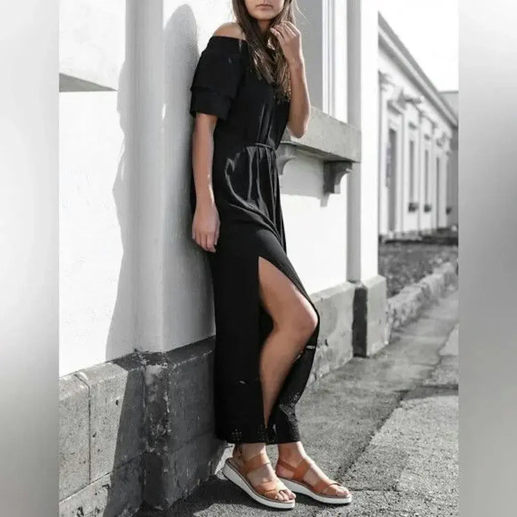 Seed Heritage Romantic Embroidered Off The Shoulder Maxi Dress Black Size 14 for rent on The Volte - main image