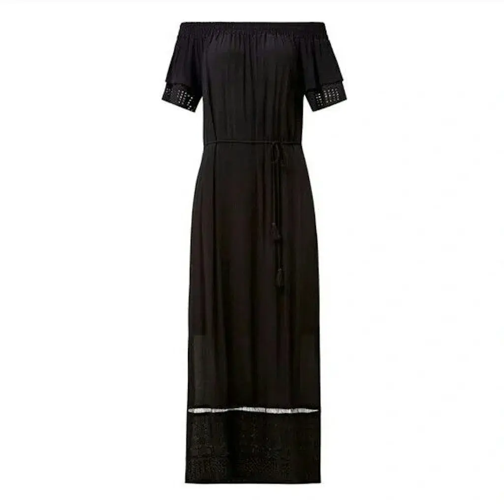 Seed Heritage Romantic Embroidered Off The Shoulder Maxi Dress Black Size 14 for rent on The Volte - main image