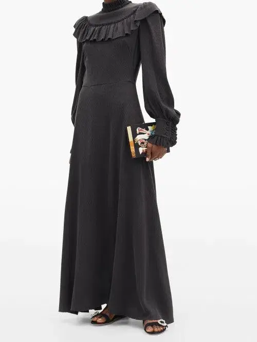 The Vampire's Wife The Firefly Gathered Puckered Silk Satin Dress Black Size AU 10 - Image 1