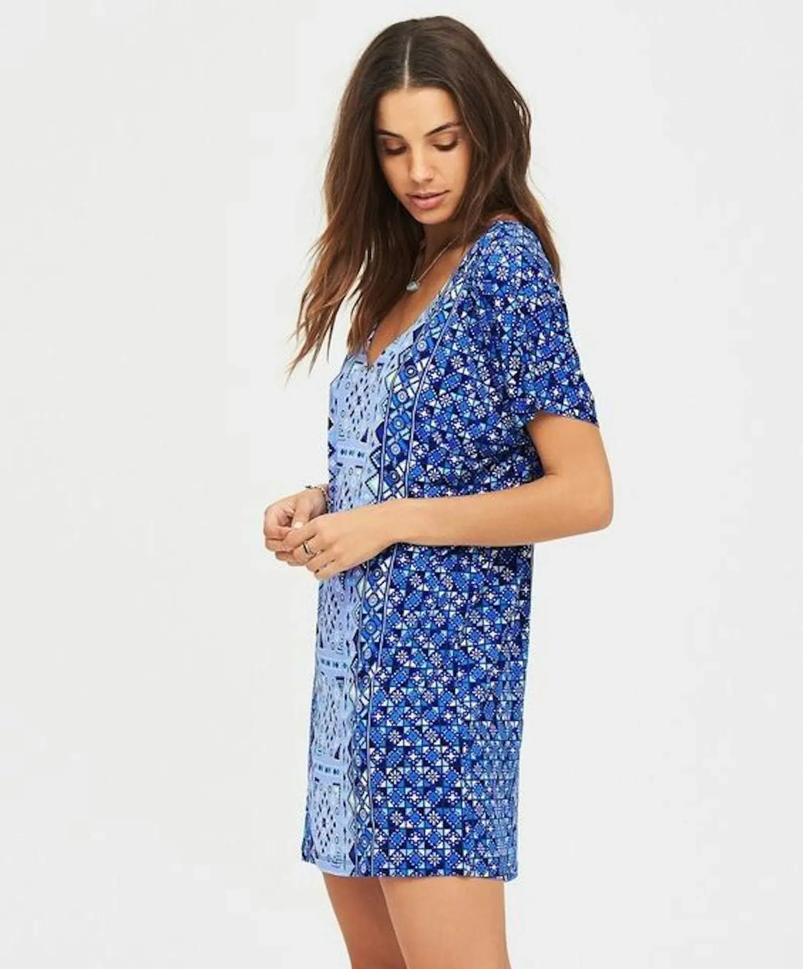 Tigerlily Mumu Kaftan Beach Mini Dress Totem Blue Size 8 - Image 4