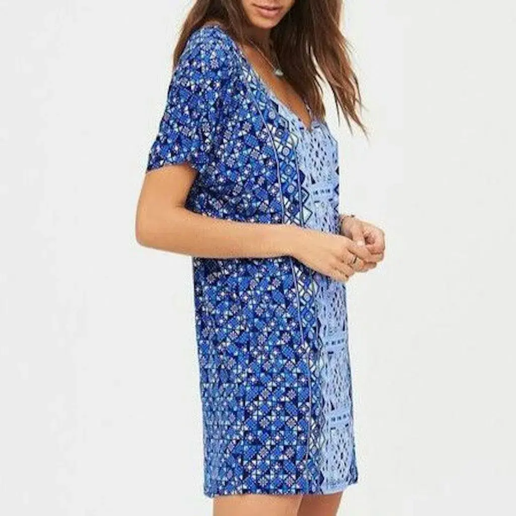 Tigerlily Mumu Kaftan Beach Mini Dress Totem Blue Size 8 - Image 3