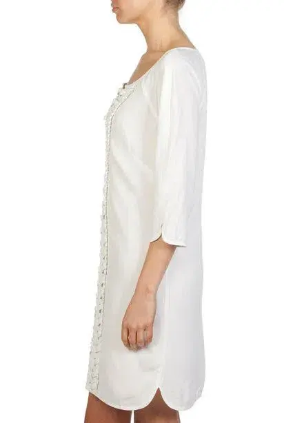 Country Road Lattice Trim 3/4 Sleeve Kaftan Shift Dress White Size 10 - Image 2