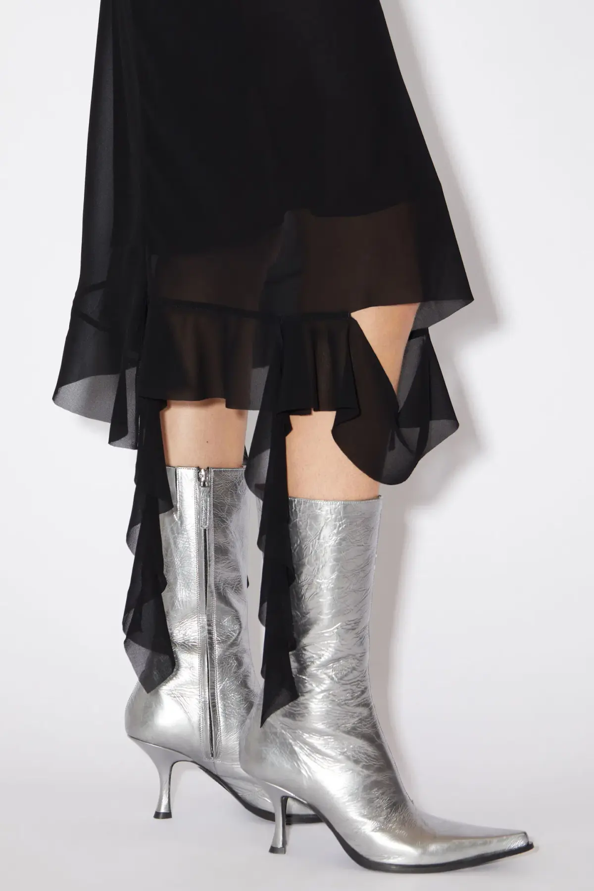 Acne Studios Asymmetrical Ruffled Midi Strap Dress in Black Size 10 - Image 5