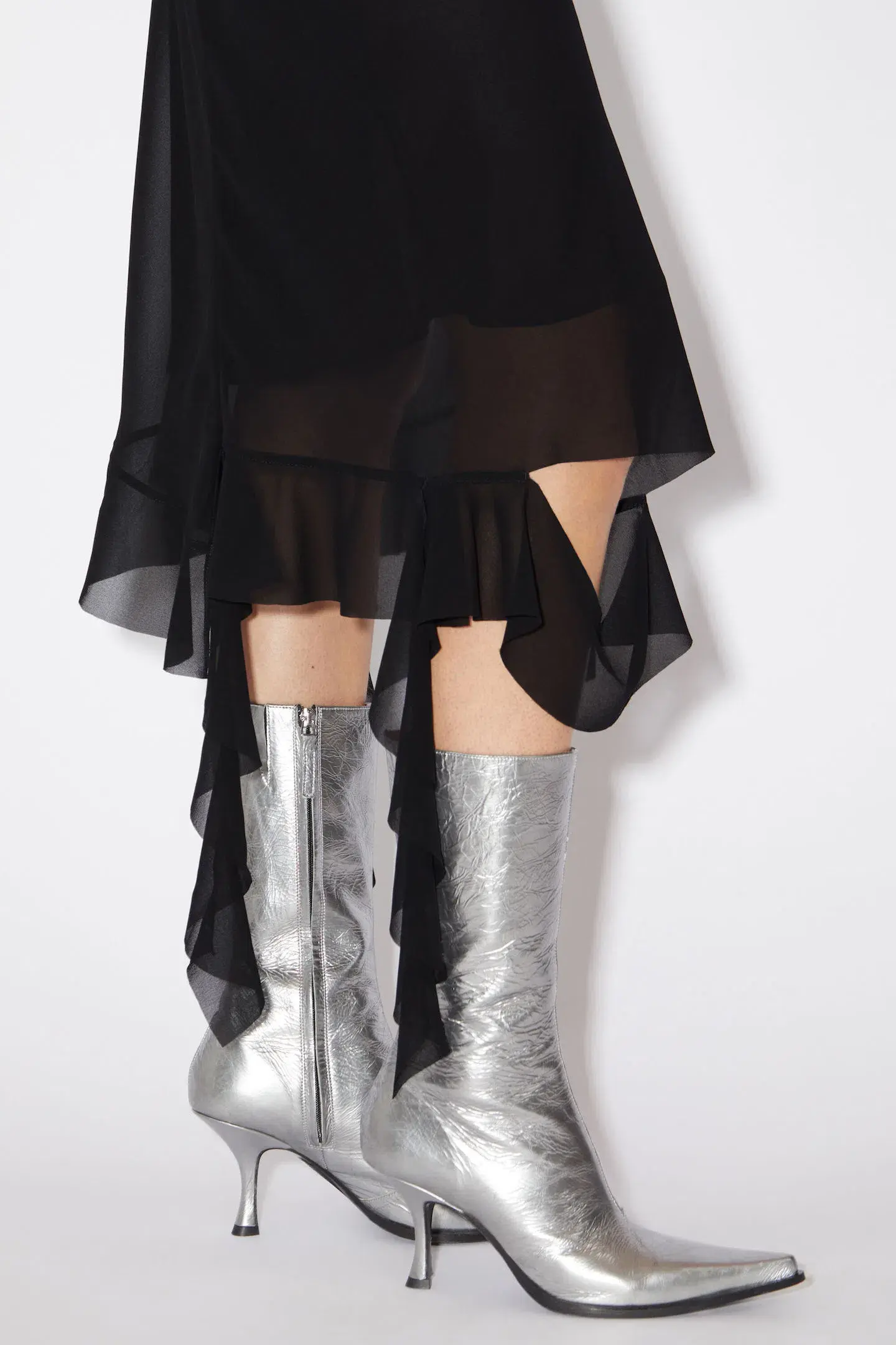 Acne Studios Asymmetrical Ruffled Midi Strap Dress in Black Size 10 - Image 5