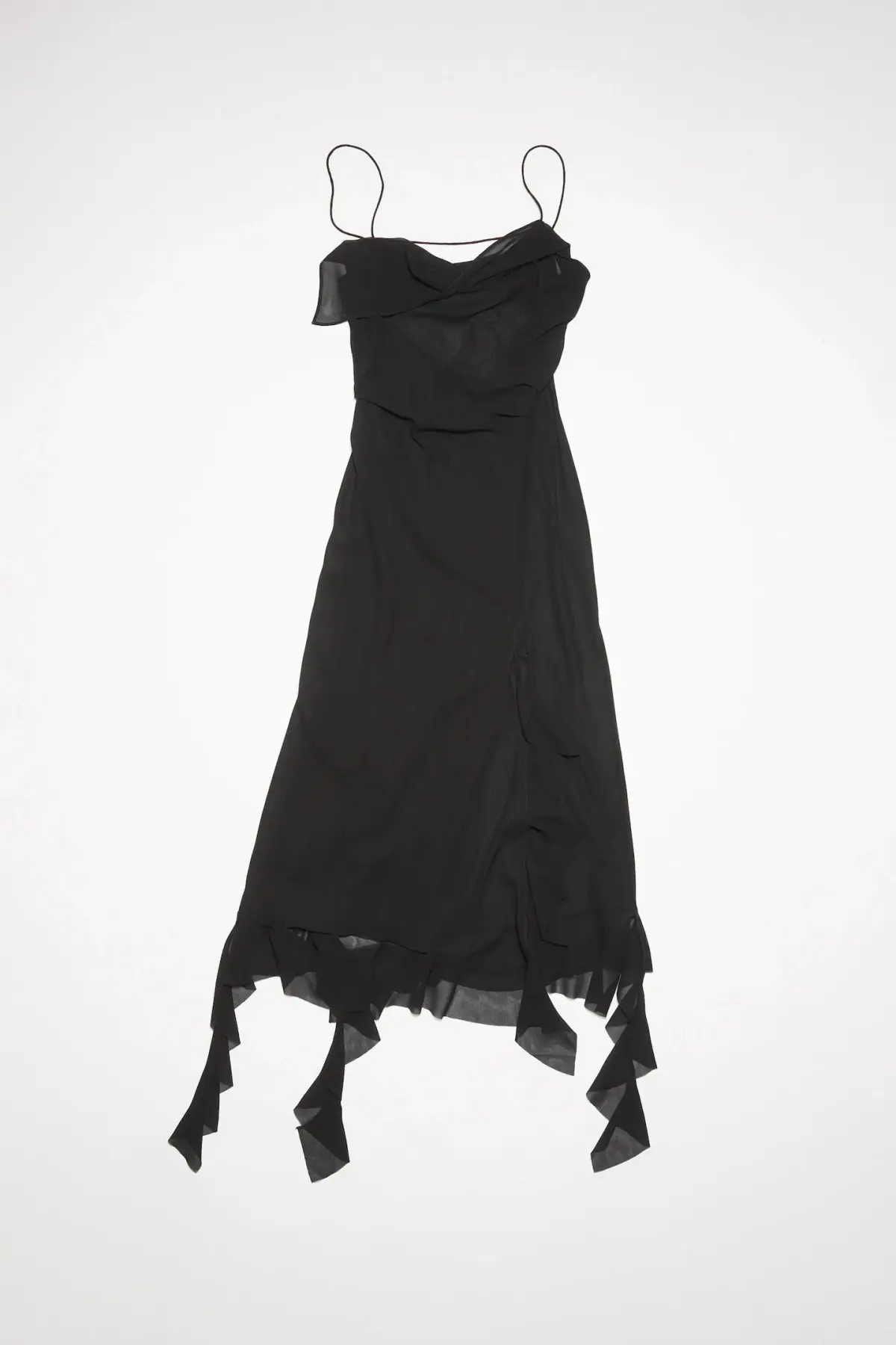 Acne Studios Asymmetrical Ruffled Midi Strap Dress in Black Size 10 - Image 6