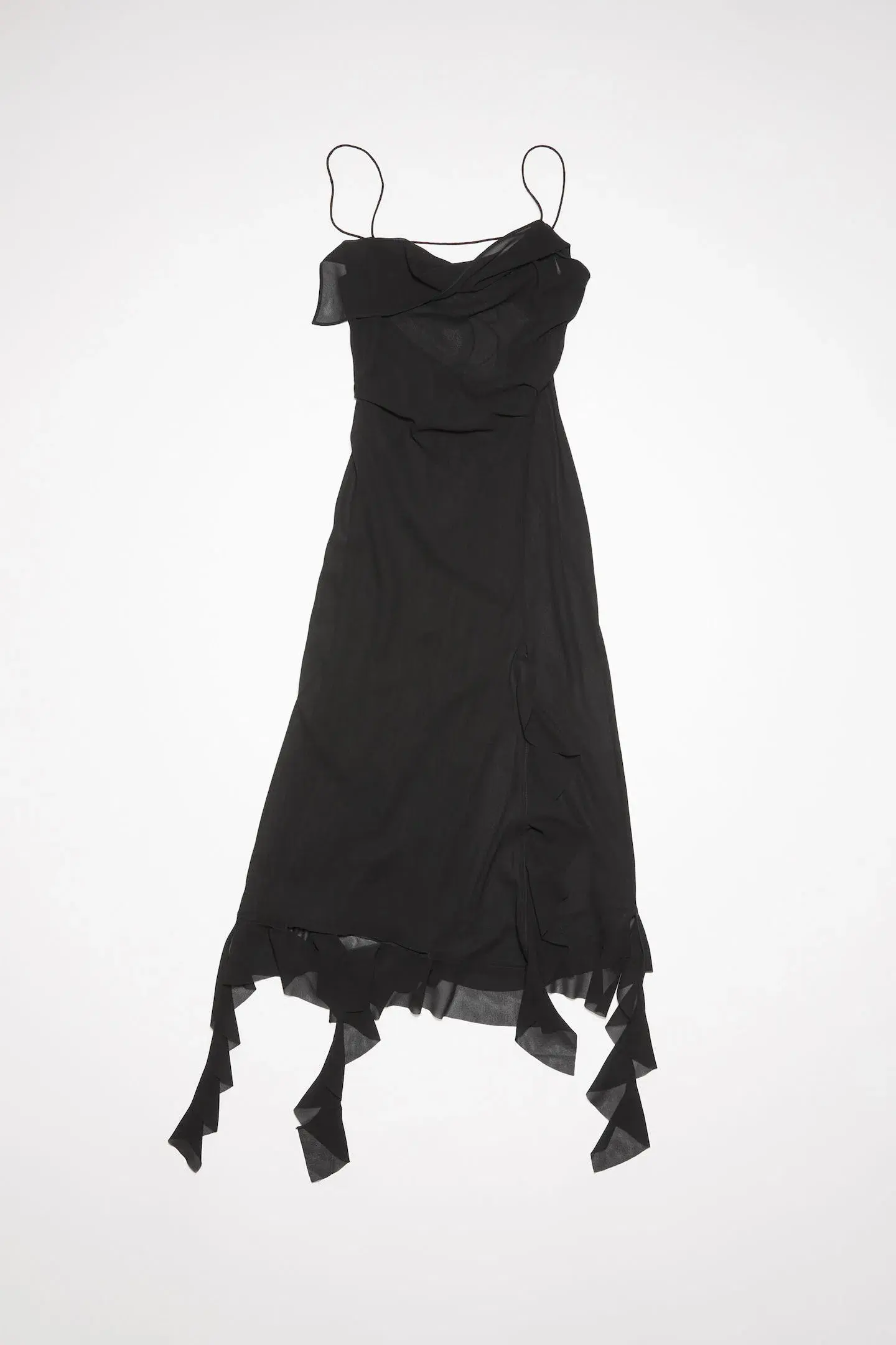 Acne Studios Asymmetrical Ruffled Midi Strap Dress in Black Size 10 - Image 6