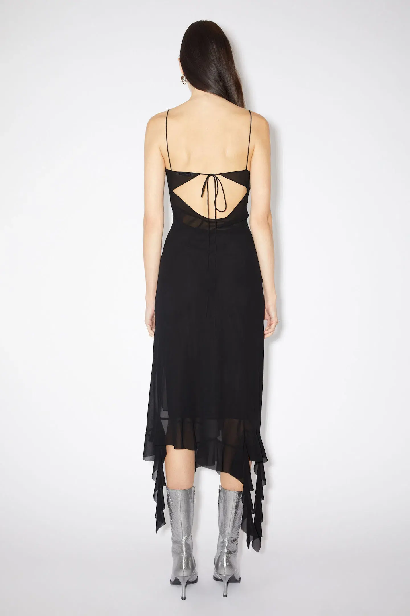Acne Studios Asymmetrical Ruffled Midi Strap Dress in Black Size 10 - Image 3