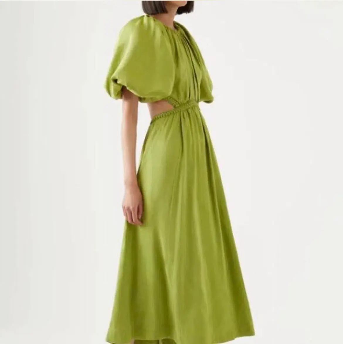 AJE Capucine Puff Sleeve Midi Dress in Verdant Green Size 8 - Image 2