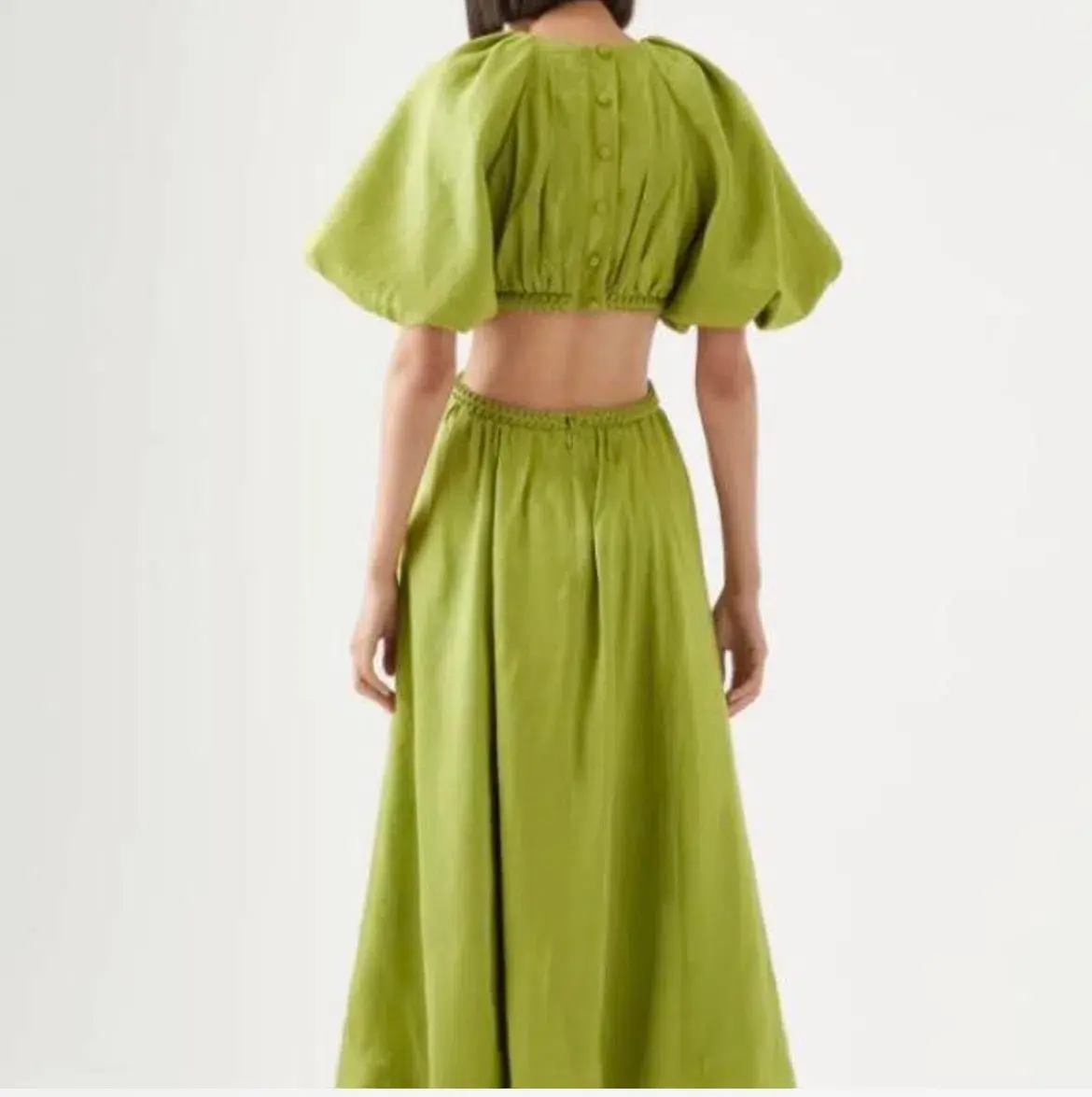 AJE Capucine Puff Sleeve Midi Dress in Verdant Green Size 8 - Image 4