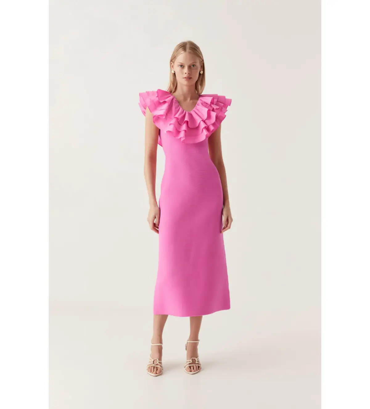 AJE Transcendent Ruffle Midi Dress Cerise Pink Size 8  - Image 1