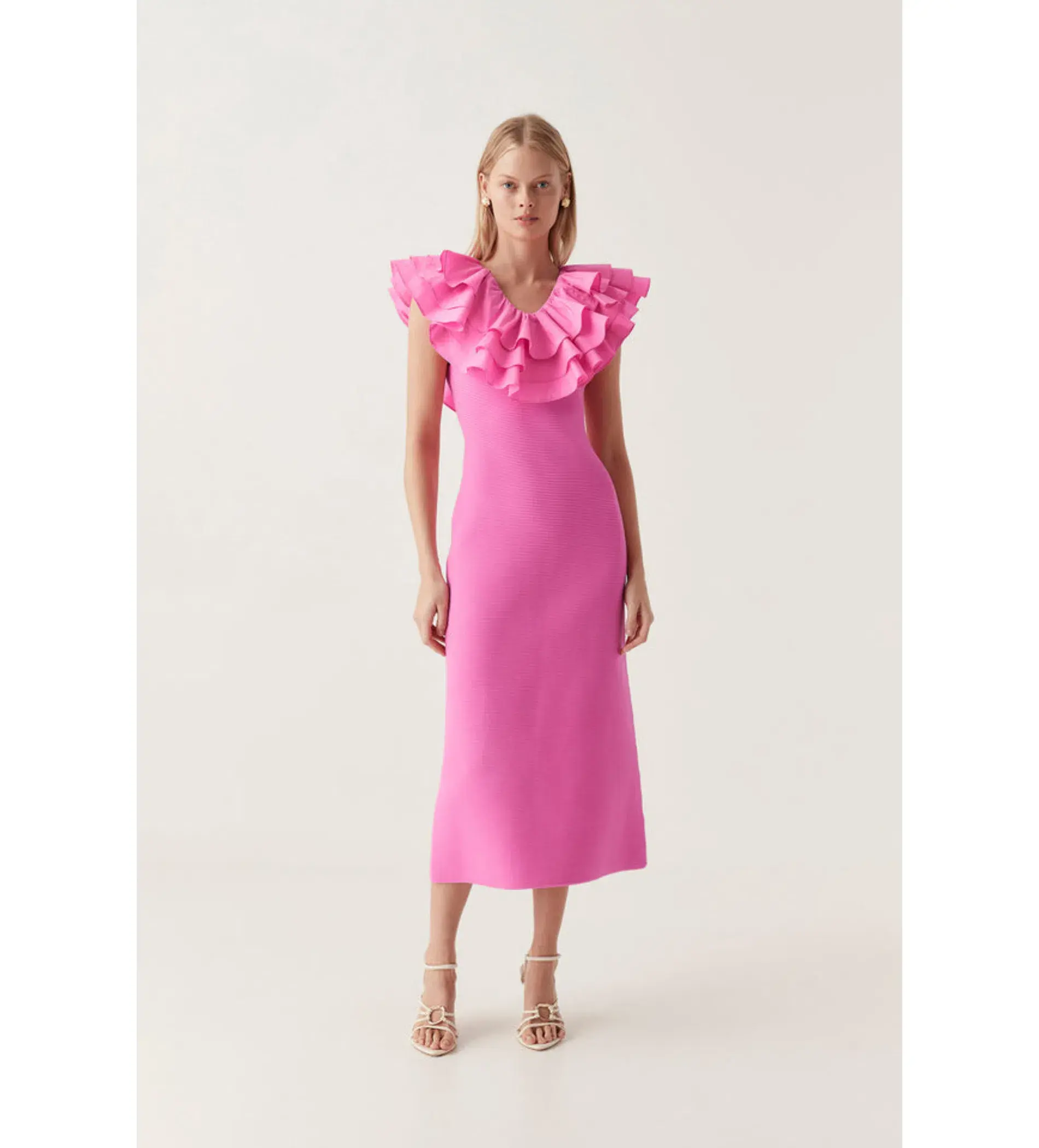 AJE Transcendent Ruffle Midi Dress Cerise Pink Size 8  - Image 1