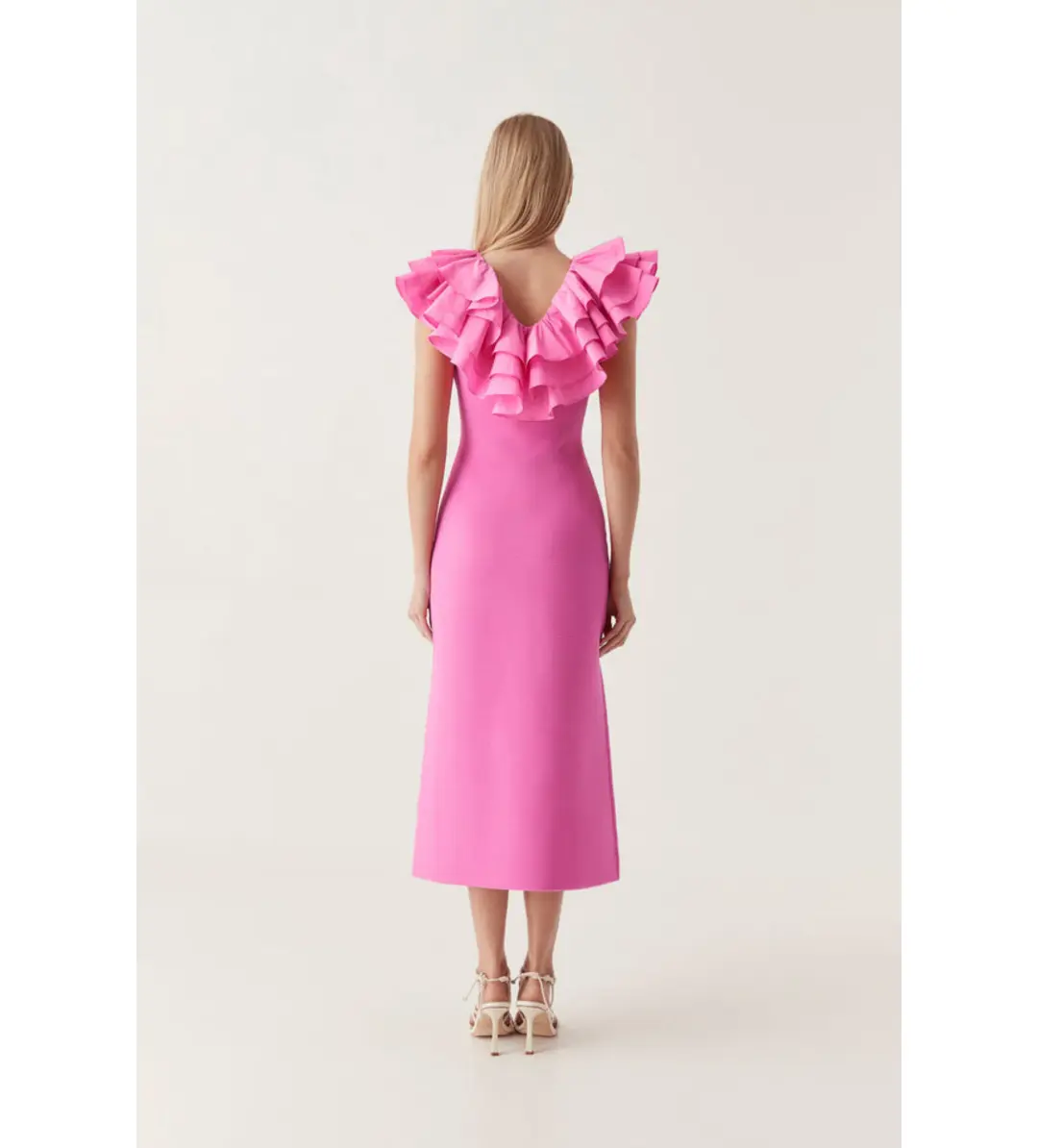 AJE Transcendent Ruffle Midi Dress Cerise Pink Size 8  for rent on The Volte - main image