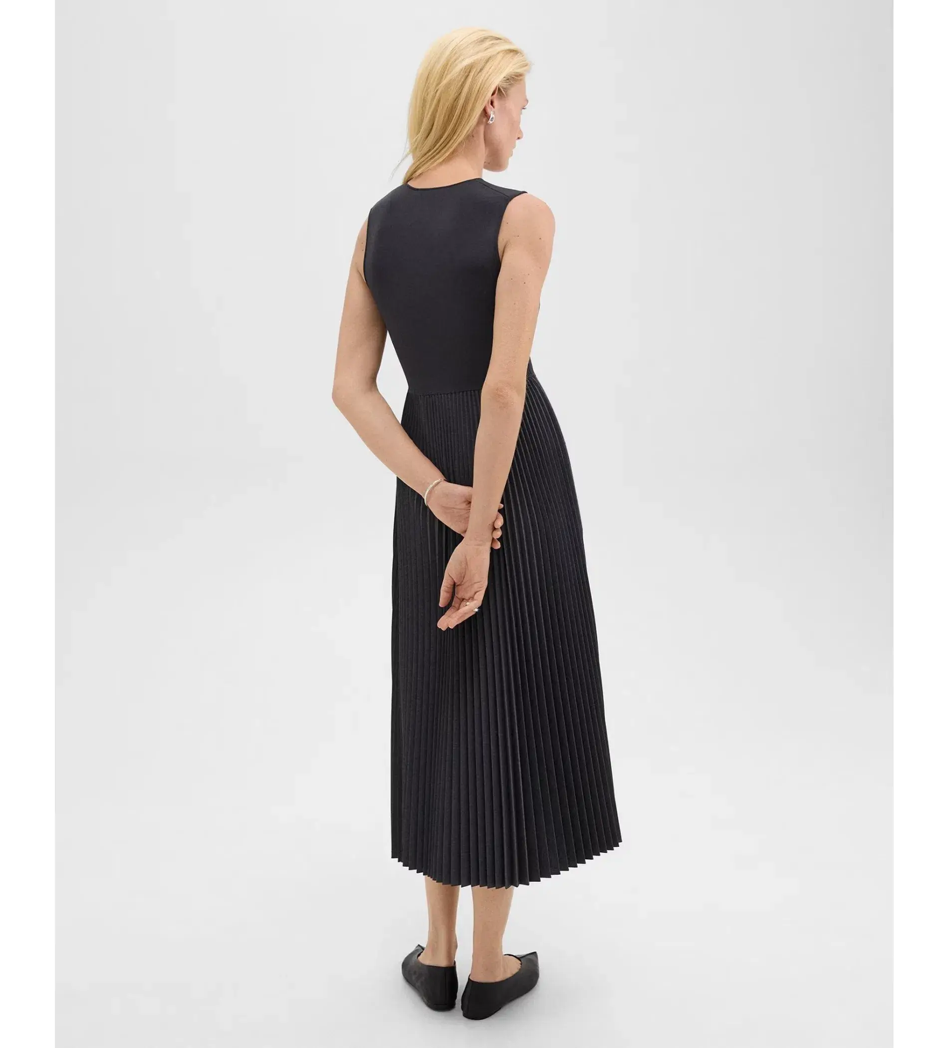 Theory Pleated Combo Dress in Stretch Wool-Blend Navy Size 6 - Image 2