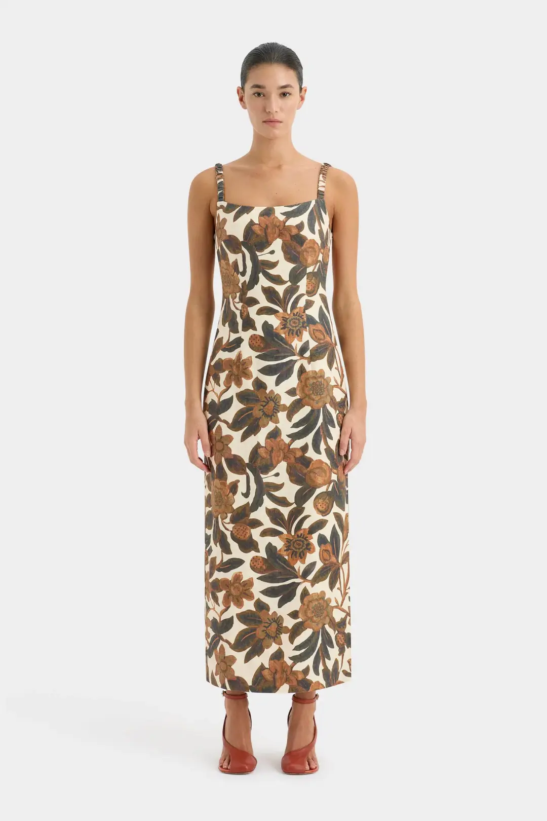 Sir The Label Primrose Ruched Midi Dress Ivory Tapestry Size 2/Au 10 for rent on The Volte - main image
