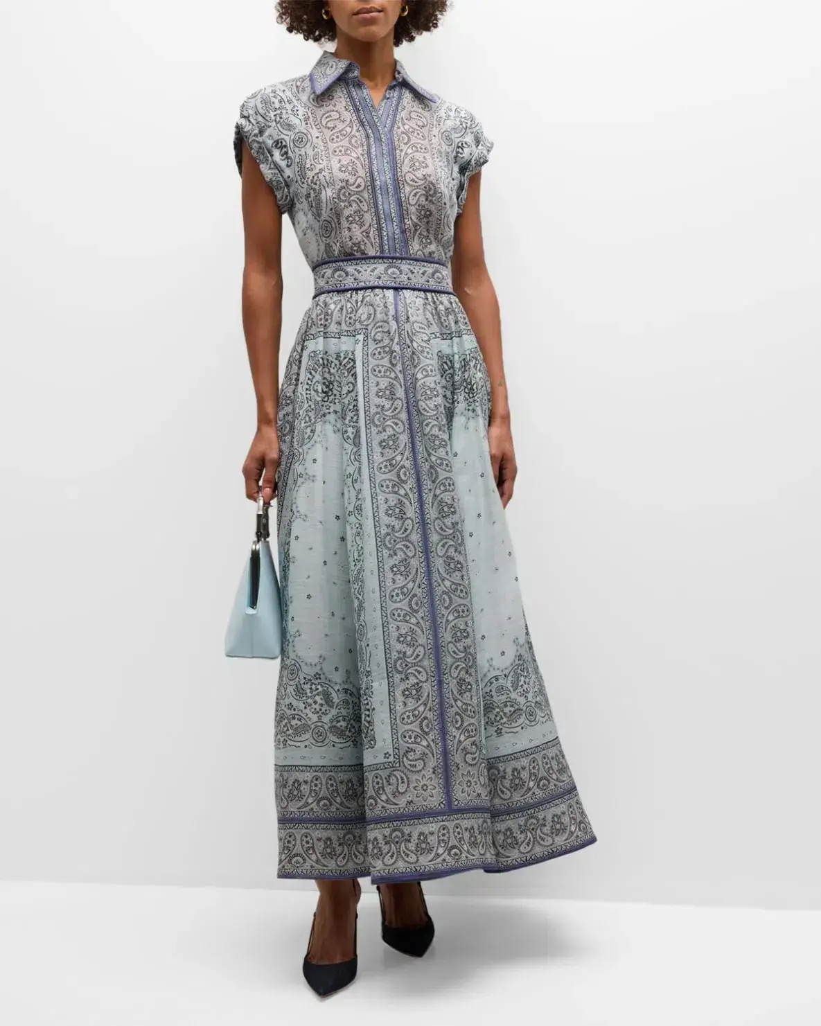 Zimmermann Gathered Shirt and Midi Skirt Set Blue Bandana Size 2/Au  12 - Image 1