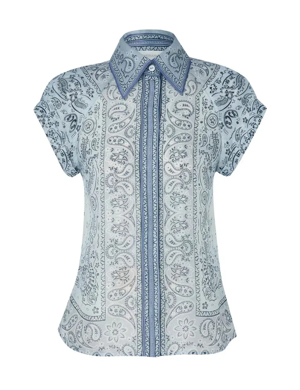 Zimmermann Gathered Shirt and Midi Skirt Set Blue Bandana Size 2/Au  12 - Image 4