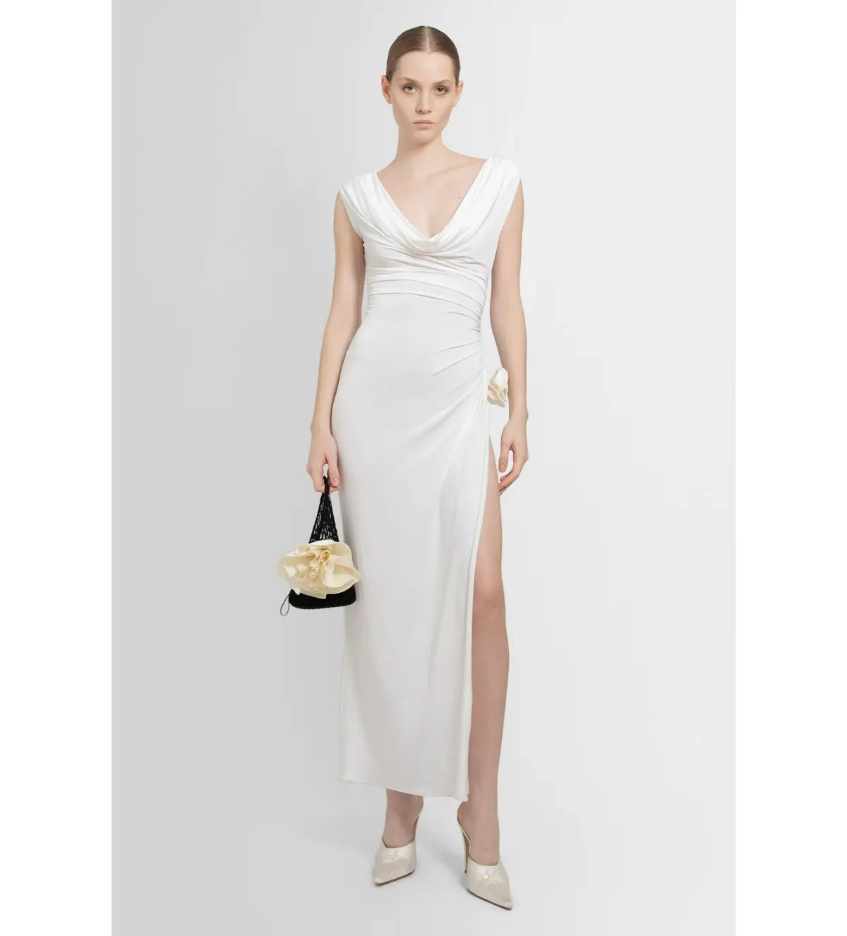 Magda Butrym Draped Neck Dress White Size 6  - Image 1