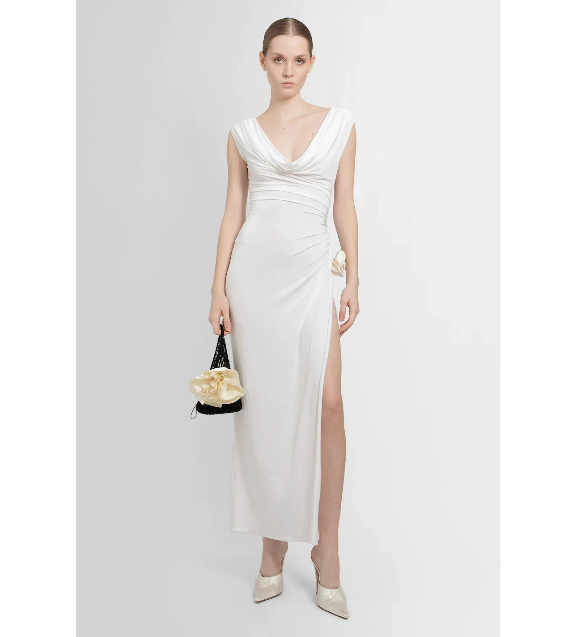 Magda Butrym Draped Neck Dress White Size 6  - Image 1