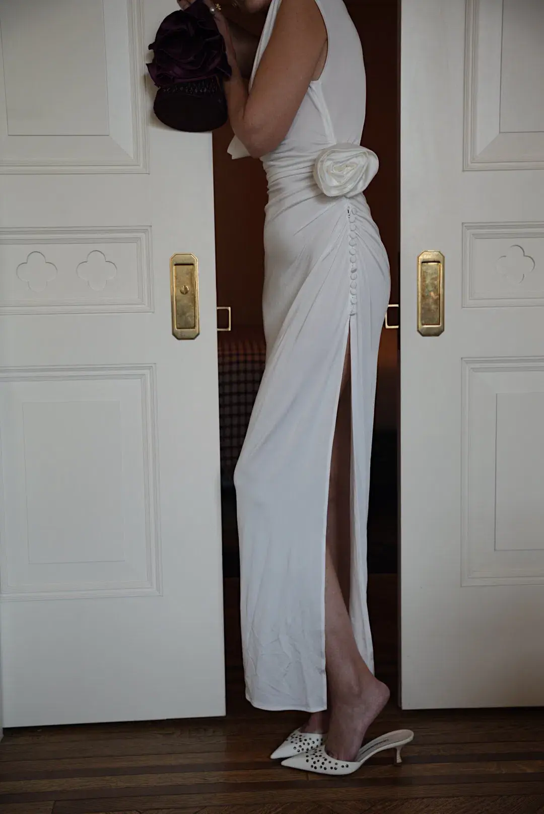 Magda Butrym Draped Neck Dress White Size 6  - Image 5
