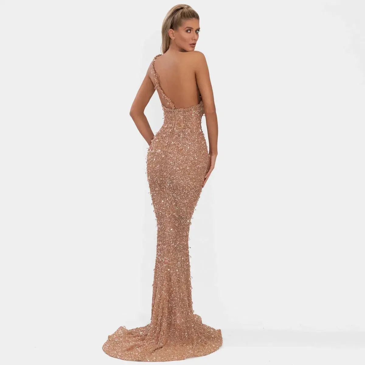 Albina Dyla Nude Crystal Maxi Dress Nude Size 8 - Image 2