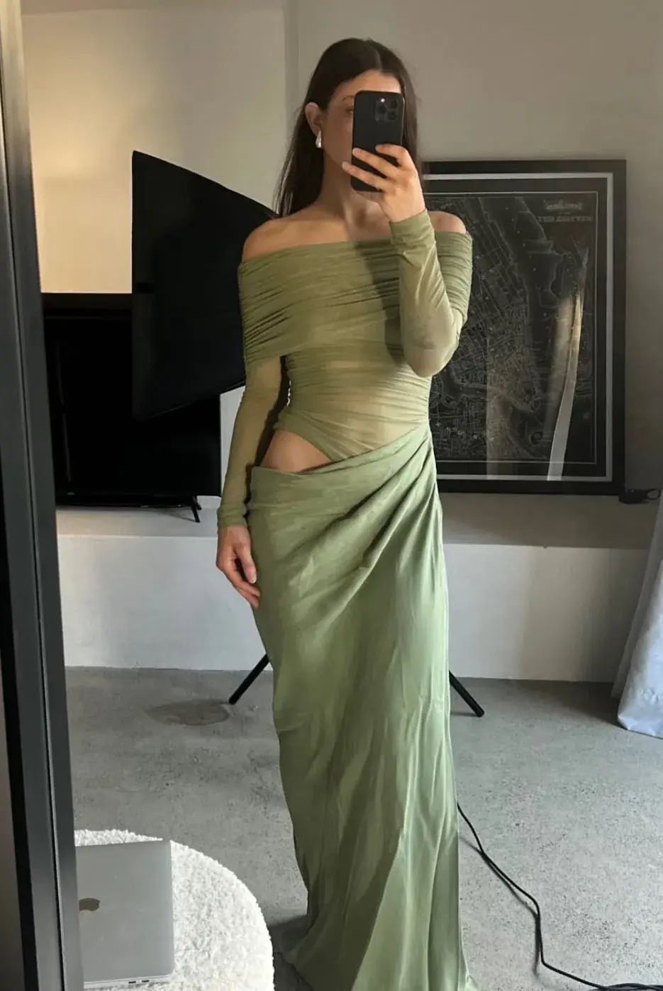 Benni Yasmin Off The Shoulder Dress Pistachio Size S/Au 8 - Image 4