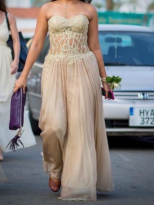 La Femme Strapless Gown Gold/Nude Size 8  - Image 1