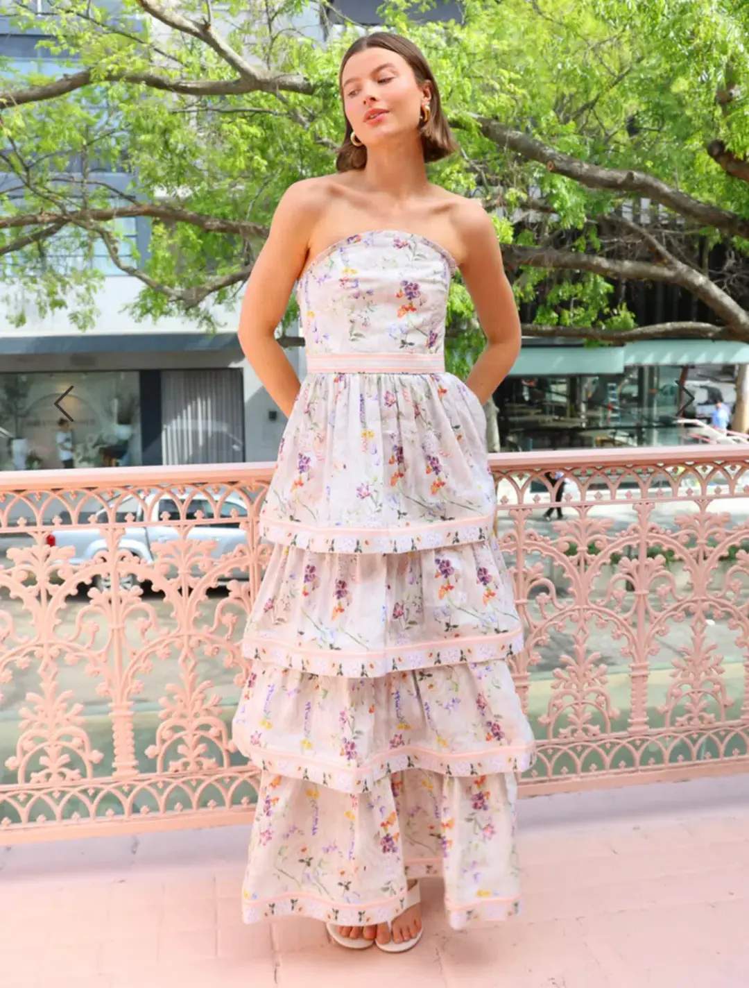 Aqua Blu Moonflower Heidi Dress, Size AU 8, Strapless Maxi Tiered Ruffles  for rent on The Volte - main image