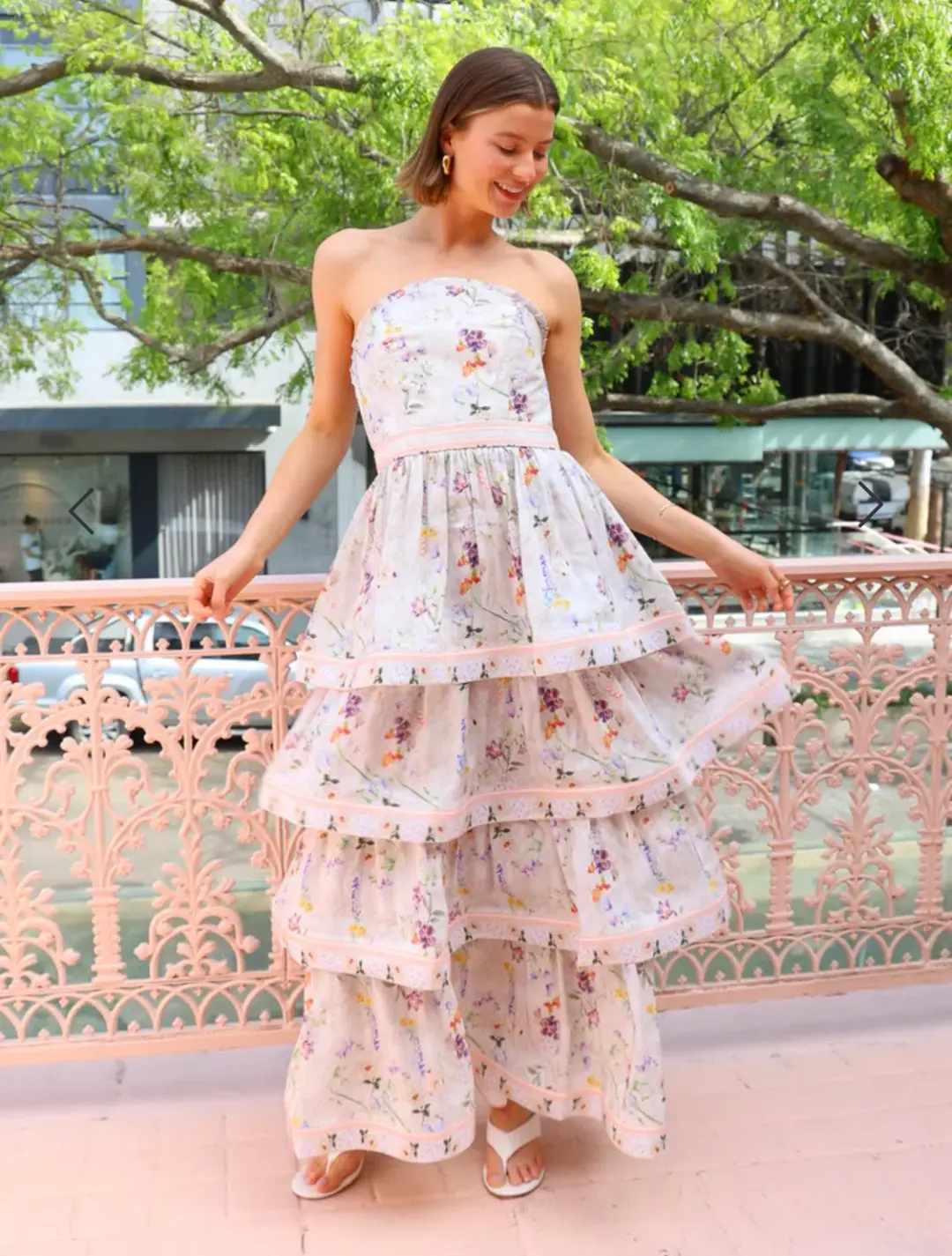 Aqua Blu Moonflower Heidi Dress, Size AU 8, Strapless Maxi Tiered Ruffles  for rent on The Volte - main image