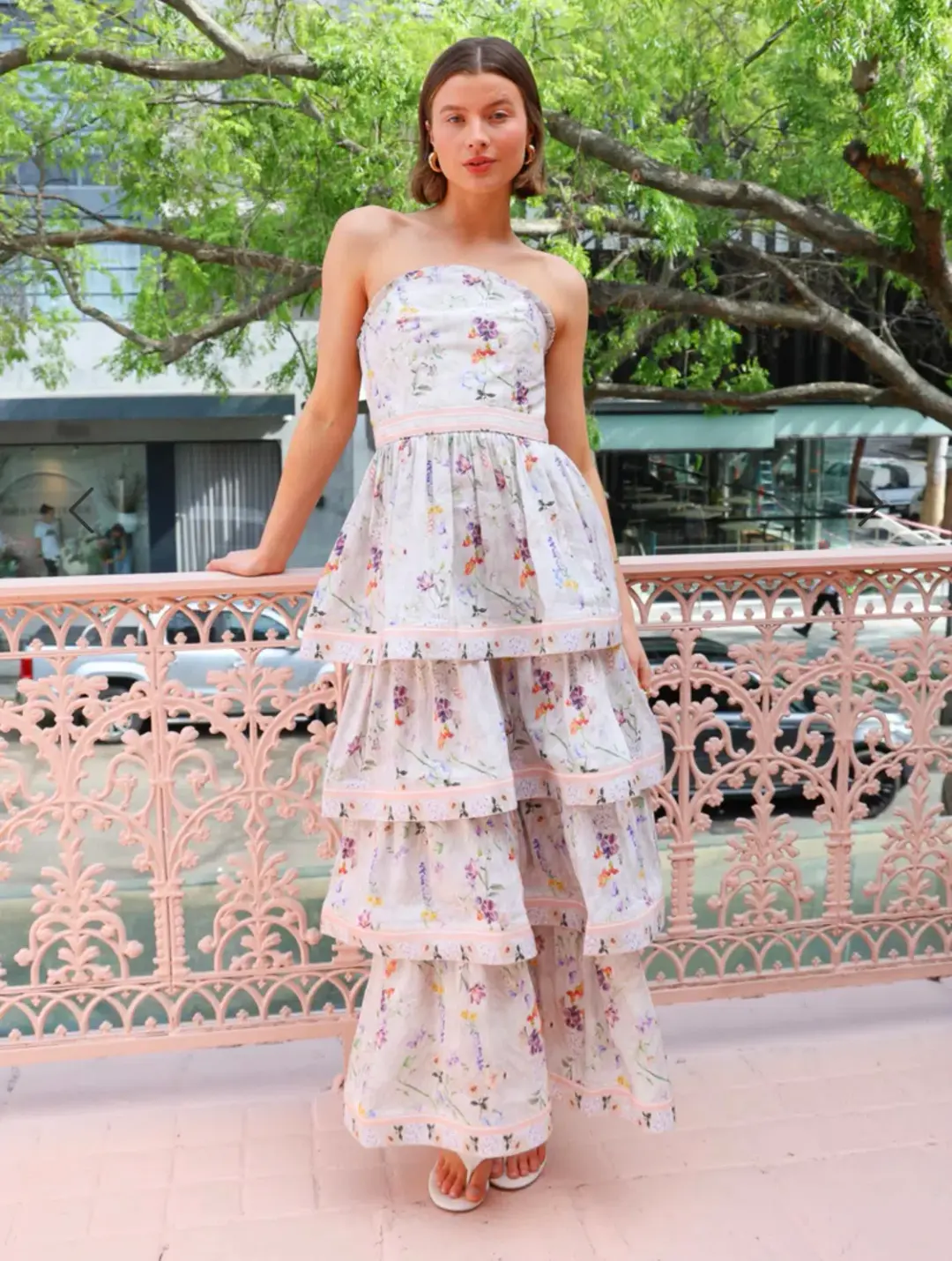 Aqua Blu Moonflower Heidi Dress, Size AU 8, Strapless Maxi Tiered Ruffles  for rent on The Volte - main image