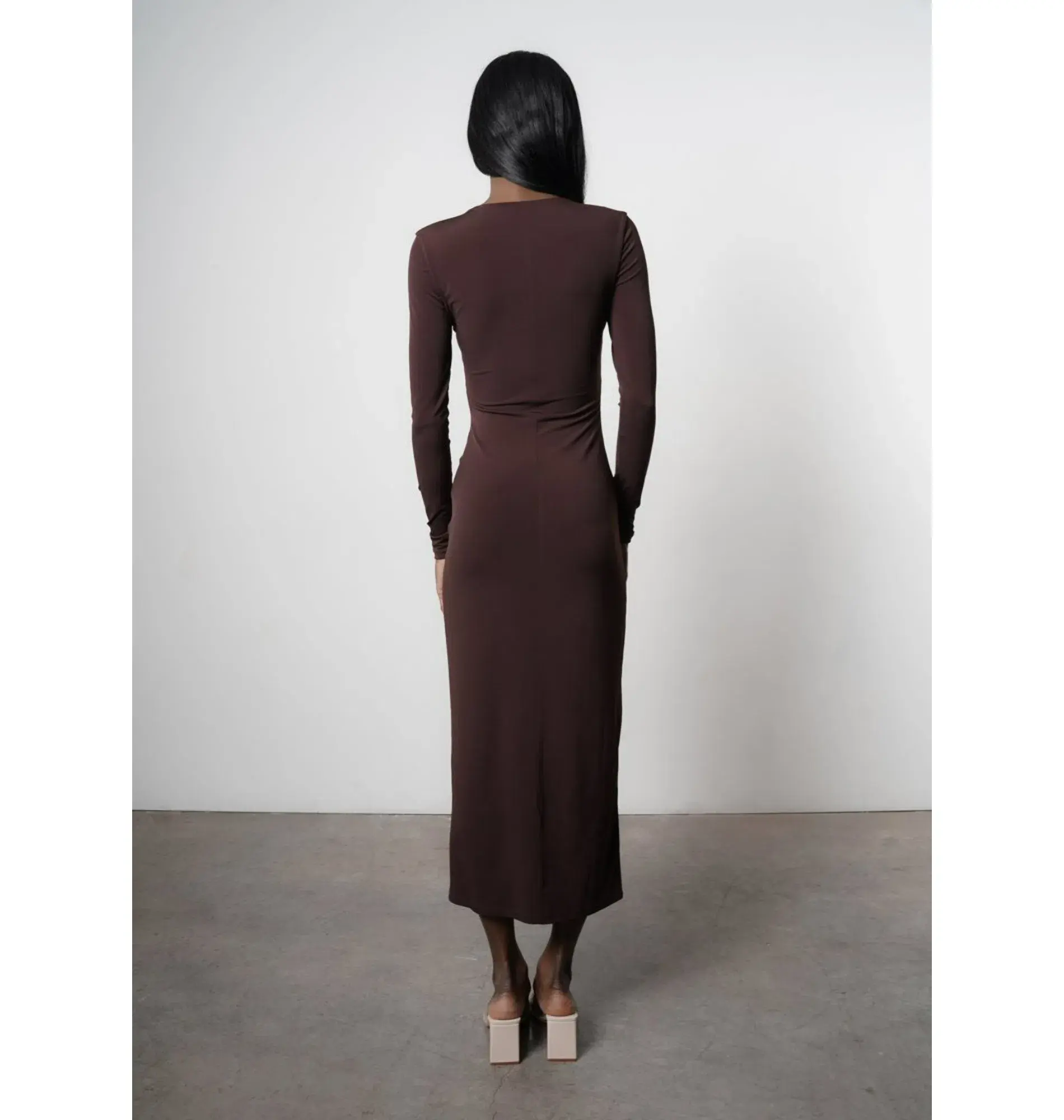 Aya Muse Perugia Drawstring Midi Dress Brown Size AU 6 - Image 2