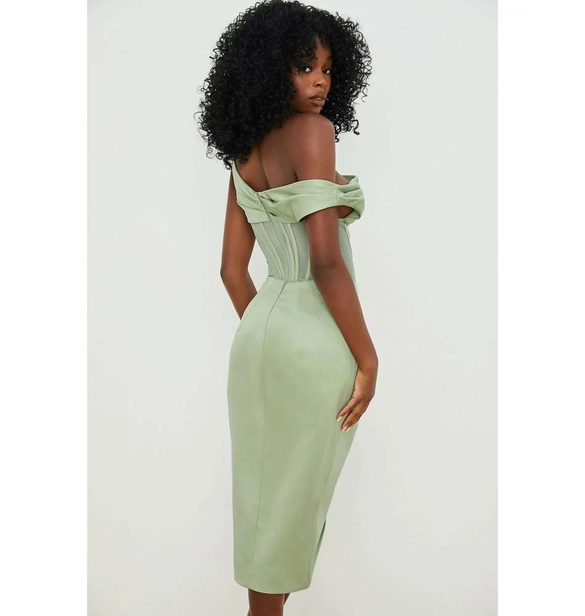 House of CB Lulu Asymmetric Drape Midi Corset Dress in Pistachio Size XS / AU 6 - Image 4