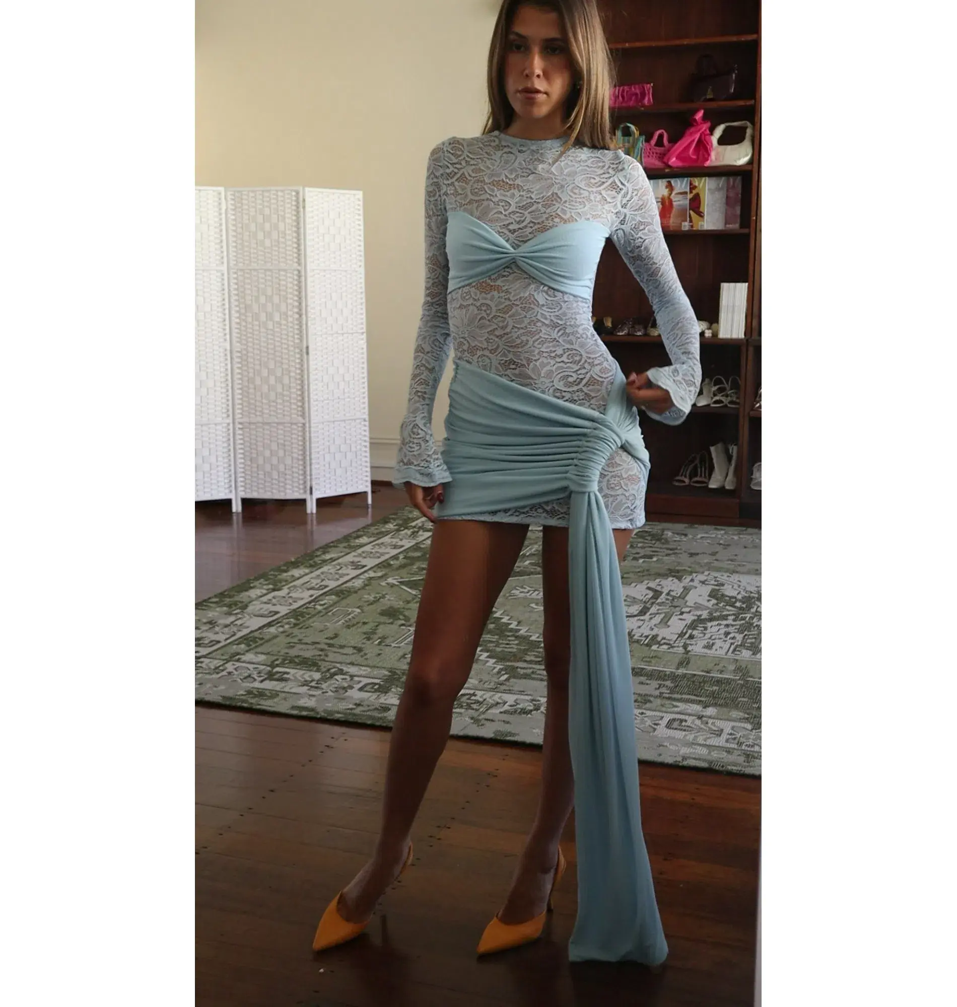 Deconduarte Ortigia Lace Mini Dress Blue Size AU 8 - Image 1