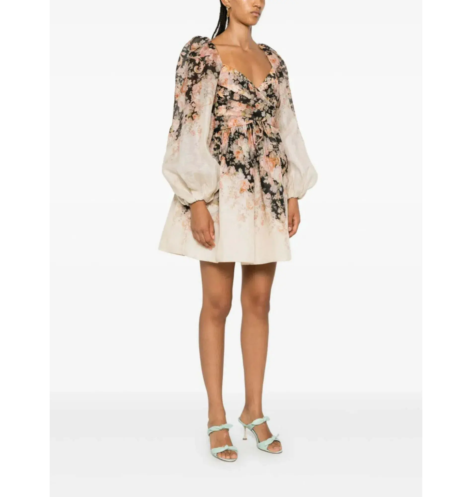 Zimmermann Illustration Draped Mini Dress in Tea Rococo Floral Size 3 / AU 14 - Image 1