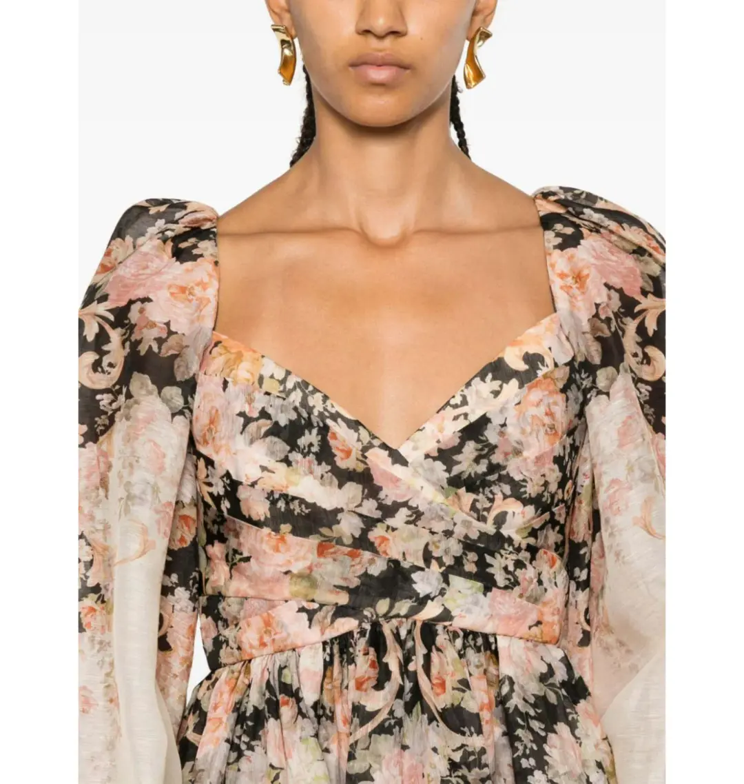 Zimmermann Illustration Draped Mini Dress in Tea Rococo Floral Size 3 / AU 14 for rent on The Volte - main image