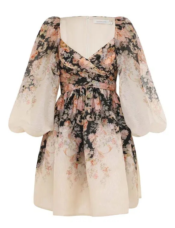 Zimmermann Illustration Draped Mini Dress in Tea Rococo Floral Size 3 / AU 14 for rent on The Volte - main image