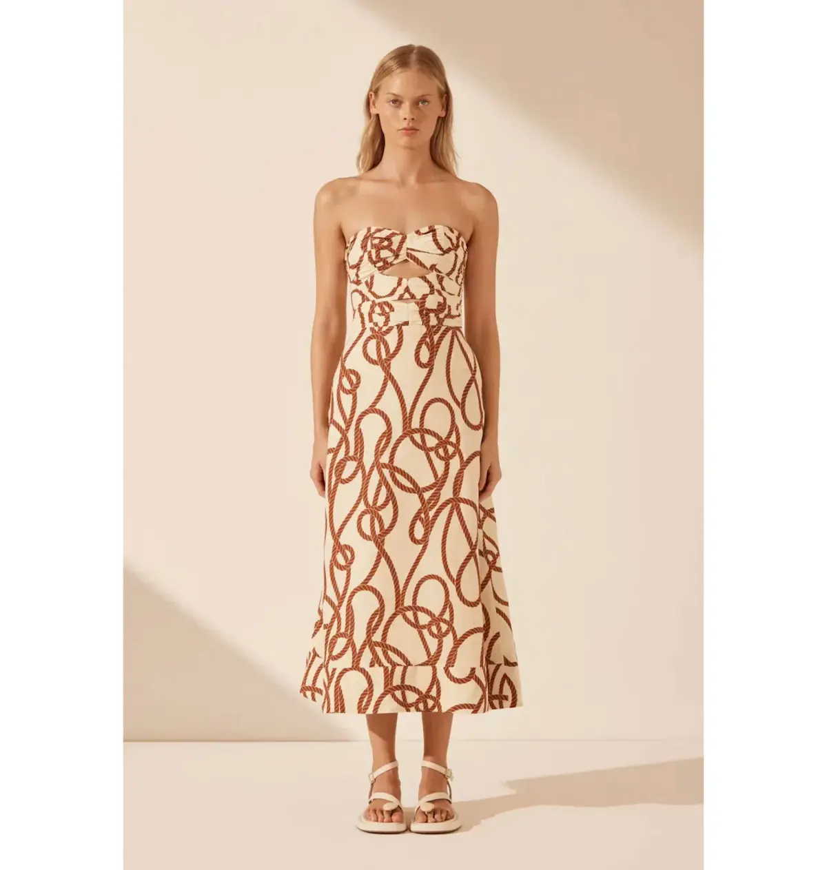 Shona Joy Mouillage Linen Strapless Cut Out A-Line Midi Dress Mouillage Print Size AU 12 - Image 1