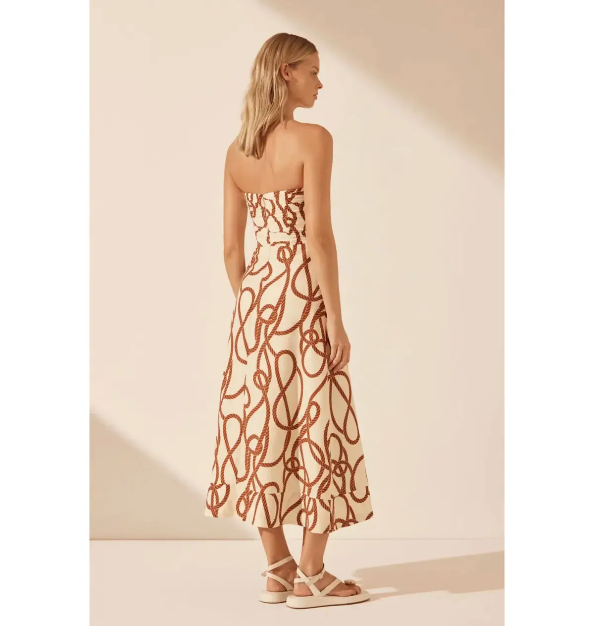 Shona Joy Mouillage Linen Strapless Cut Out A-Line Midi Dress Mouillage Print Size AU 12 - Image 2