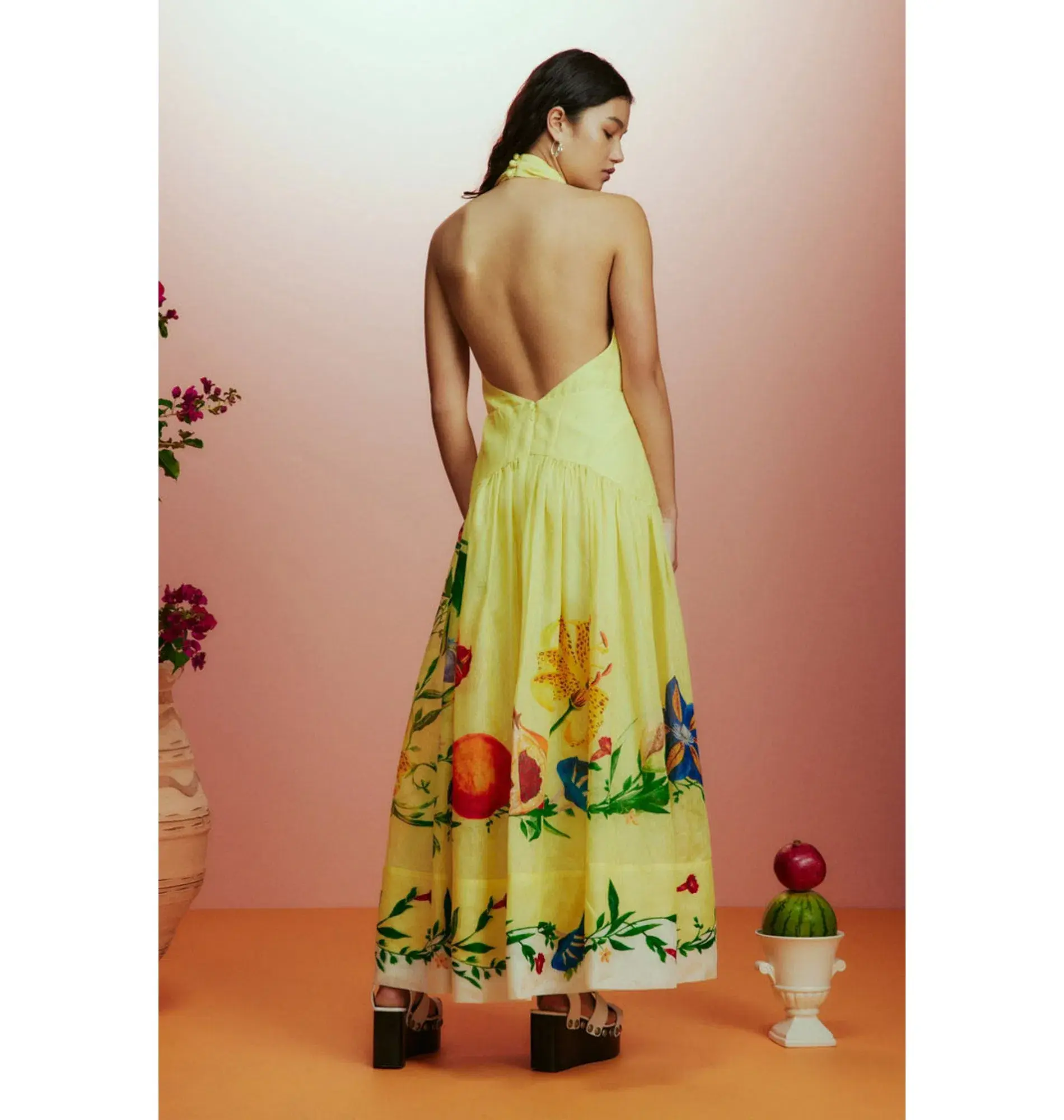Alemais Dahlia Halter Gown Lemon Size AU 8 - Image 3