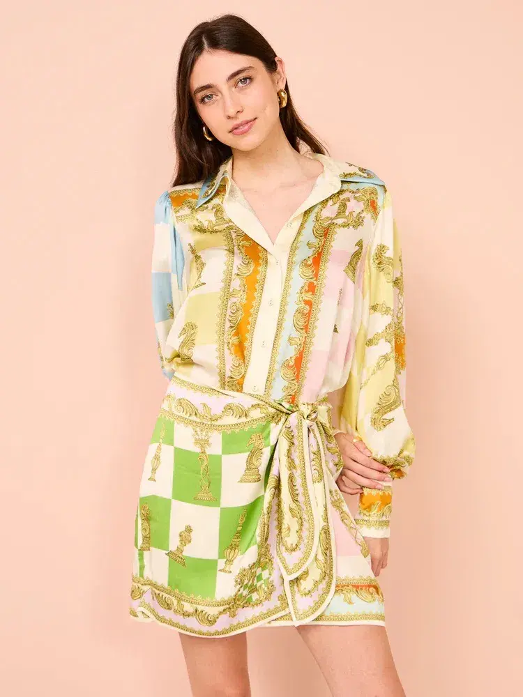 Alemais Checkmate Silk Mini Dress Multi Size AU 10 - Image 4