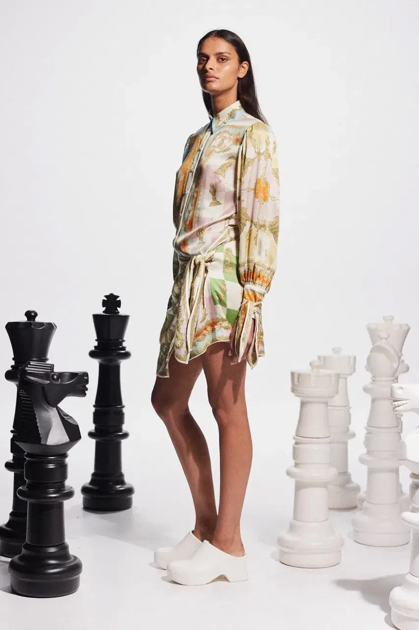 Alemais Checkmate Silk Mini Dress Multi Size AU 10 - Image 17