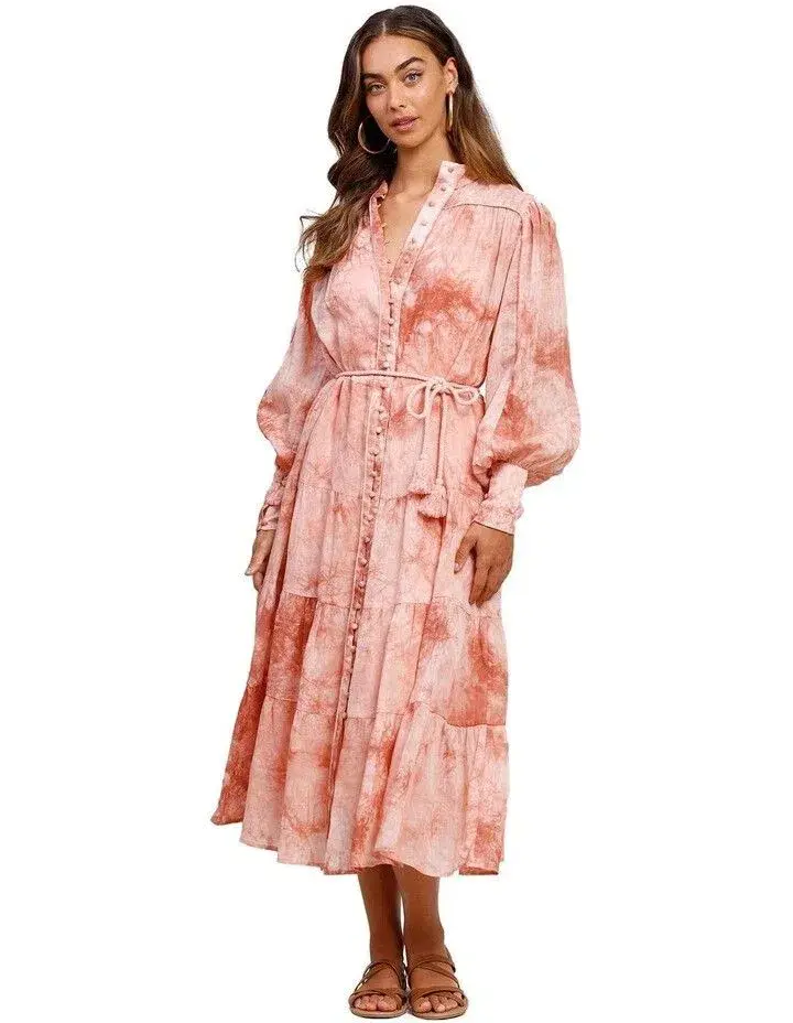 Ministry of Style High Tide Tie Dye Midi Dress Print Size AU 8 - Image 1